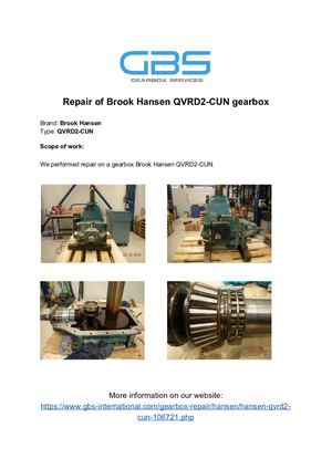 Repair Of Brook Hansen QVRD2 CUN Gearbox