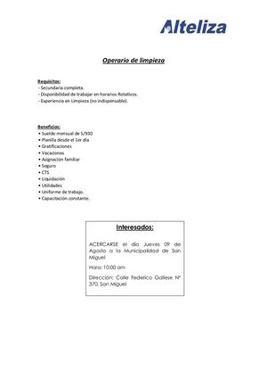 Convocatoria Alteliza- Agosto 2018