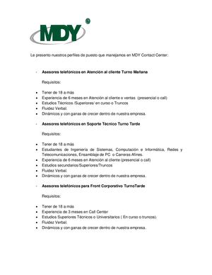 Convocatoria Mdy Contact Center - Agosto 2018