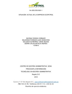 Situación Actual De La Empresa Ecopetrol