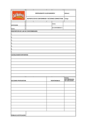 Reporte De No Conformidades Y Acciones Correctivas