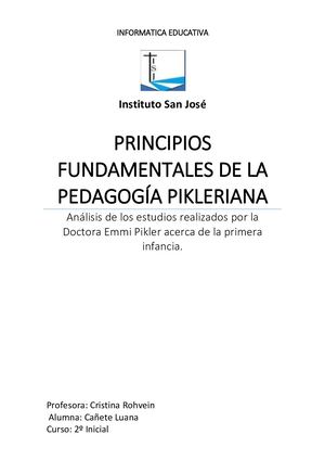 PRINCIPIOS FUNDAMENTALES DE LA PEDAGOGÍA PIKLERIANA