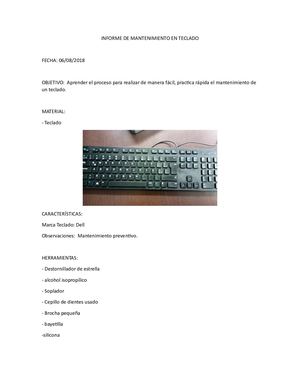 Informe De Mantenimiento En Teclado