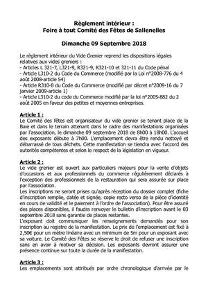 Règlement Intérieur Foire à Tout Septembre 2018