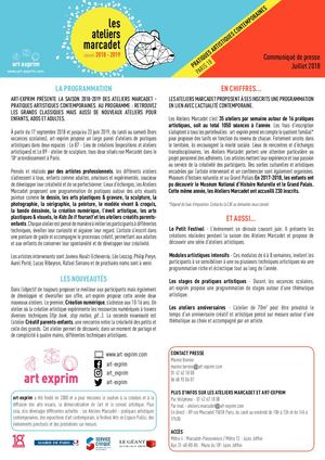 Communiqué de presse Les Ateliers Marcadet 2018-2019