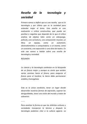 Reseña De La Tecnología Y Sociedad