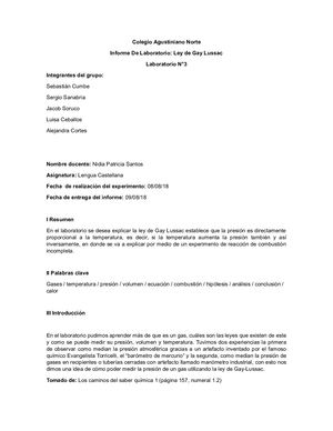 Informe de laboratorio de las leyes de gases