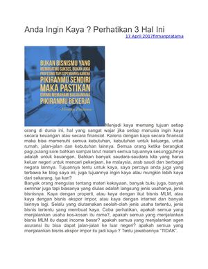 Anda Ingin Kaya Perhatikan 3 Hal Ini Firman Pratama