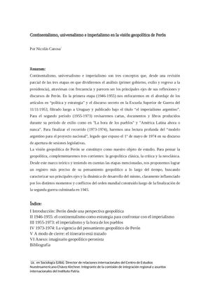 Continentalismo Universalismo E Imperialismo En La Visión Geopolítica De Perón