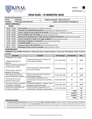 Hoja Guía Kaqchikel Iv Bimestre Segundo
