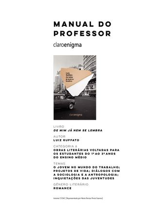 Manual Do Professor De Mim Já Nem Se Lembra