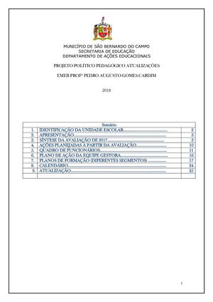 Projeto Político Pedagógico - Atualizações 2018