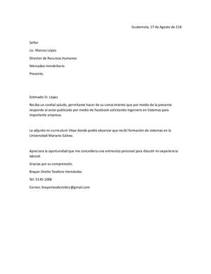 Carta De Solicitud De Empleo