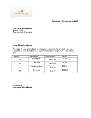 Carta De Cotizacion