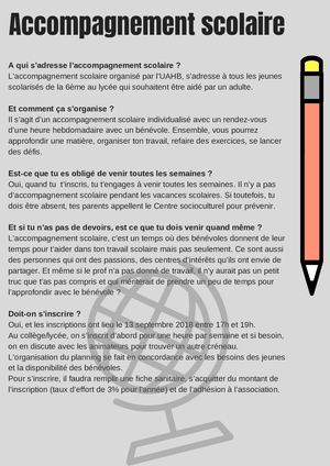 Questions Accompagnement Scolaire Collège
