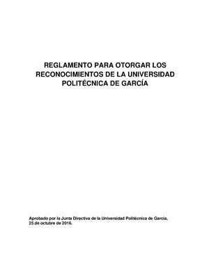 Reglamento Para Otorgar Los Reconocimientos De La Universidad Politécnica De García