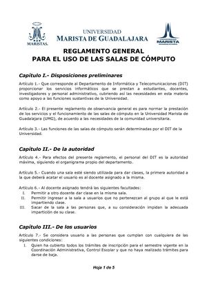 Reglamento General Para El Uso De Las Salas De Cómputo