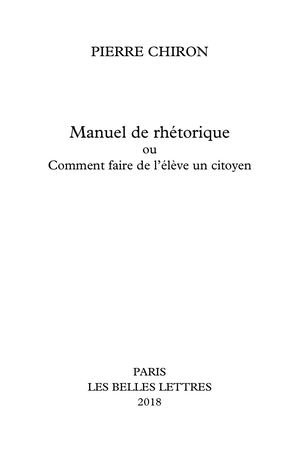 Extrait : Pierre Chiron - Manuel de Rhétorique