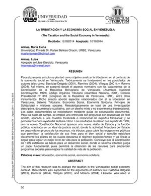 La Tributación Y La Economía Social En Venezuela