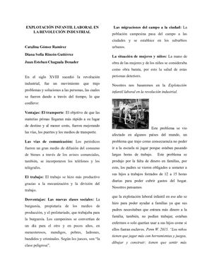 Explotación Infantil Laboral En La Revolución Industrial 8 A