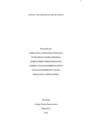 Proyecto: Carro elaborado con latas de aluminio