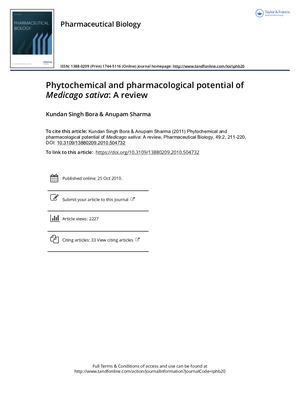Phytochemical And Pharmacological Potential Of Medicago Sativa A Review
