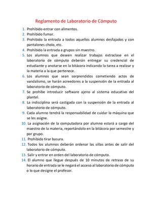 Reglamento De Laboratorio De Cómputo