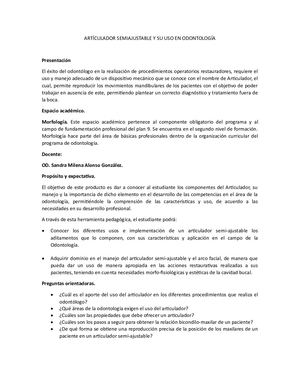Artículador Semiajustable Y Su Uso En Odontología
