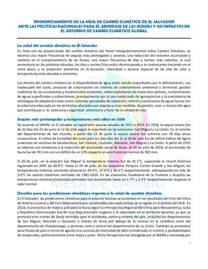 Pronunciamiento Ante El Impacto De La Sequia Mcc Slv Ago 2018