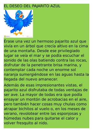 Cuento El Deseo Del Pajarito Azul