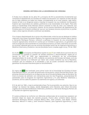 Reseña Histórica De La Universidad De Córdoba