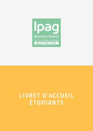 Livret d'accueil IPAG - Bachelor