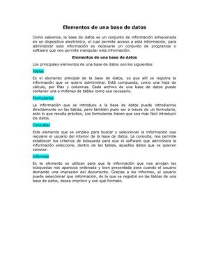Elementos De Una Base De Datos