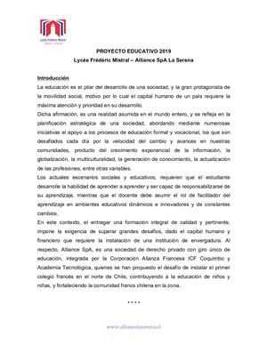 Proyecto Educativo Lycée Frédéric Mistral Alliance La Serena