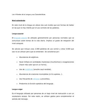 Los 4 Niveles De La Lengua Y Sus Características