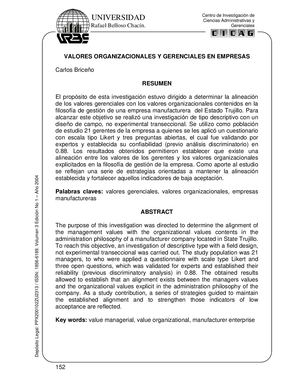 Valores Organizacionales Y Gerenciales En Empresas