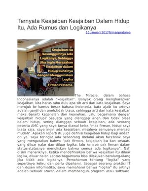 Ternyata Keajaiban Keajaiban Dalam Hidup Itu, Ada Rumus Dan Logikanya Firman Pratama