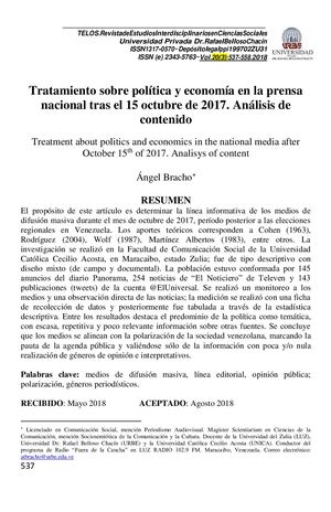 Tratamiento Sobre Política Y Economía En La Prensa Nacional Tras El 15 Octubre De 2017 Análisis De Contenido