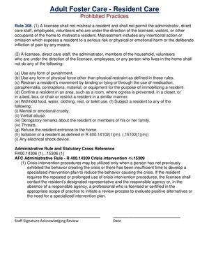 Adult Foster Care Prohibited Practices