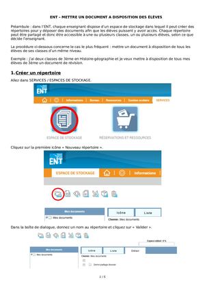 Espace De Stockage ENT - Mise A Disposition De Documents Aux Eleves