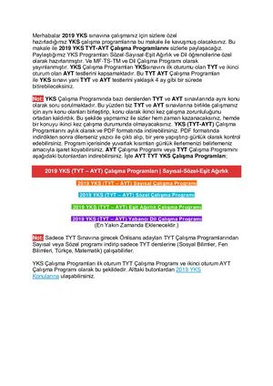 TYT AYT Çalışma Programları