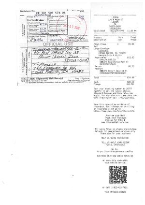 USPS Registered Receipt with USPS Return Receipt to T-MOBILE on 09-07-2018.