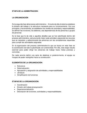 Organizacion Etapa De La Administracion