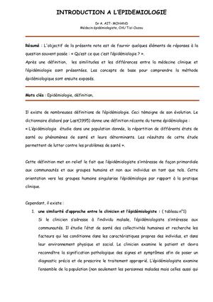 Introduction à l'épidémiologie