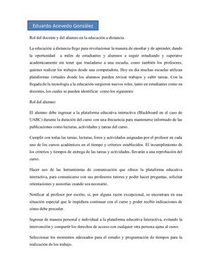 Rol Del Docente Y Del Alumno En La Educación A Distancia