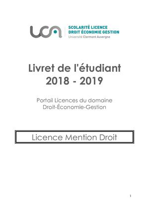 Livret éTudiant Licence Droit 2018 2019