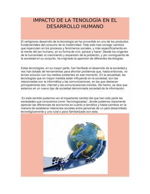 Impacto De La Tenología En El Desarrollo Humano