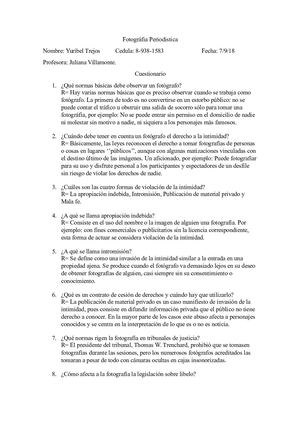 Cuestionario De Fotografía