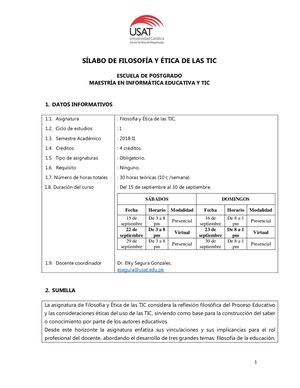 Sílabo Filosofía Y ÉTica De Las Tic 2018 Ii