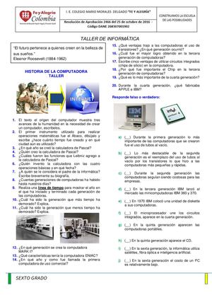 Calaméo - Taller Grado 6 Historia De La Computadora